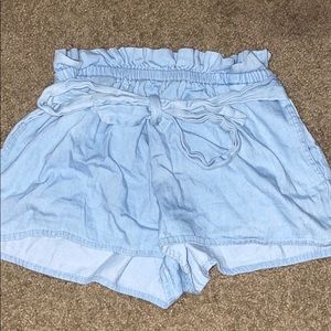 flowy jean colored blue shorts